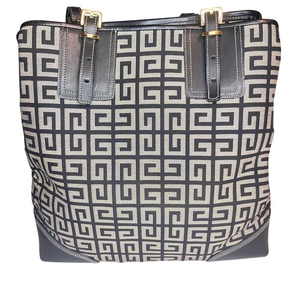 Authentic Givenchy Canvas & Leather Tote – Geometric Print Adjustable Straps - Picture 2 of 16